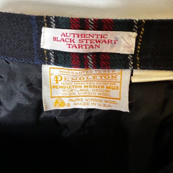 Vintage 80s Pendleton Black Red Tartan Plaid Wool A-Line Midi Skirt Size 16 - Picture 6 of 13